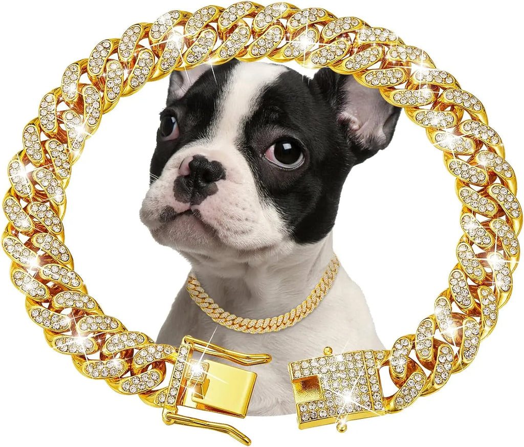 Thick Dog Chain Rhinestones Copper Alloy Necklace - Double Safety Clasp