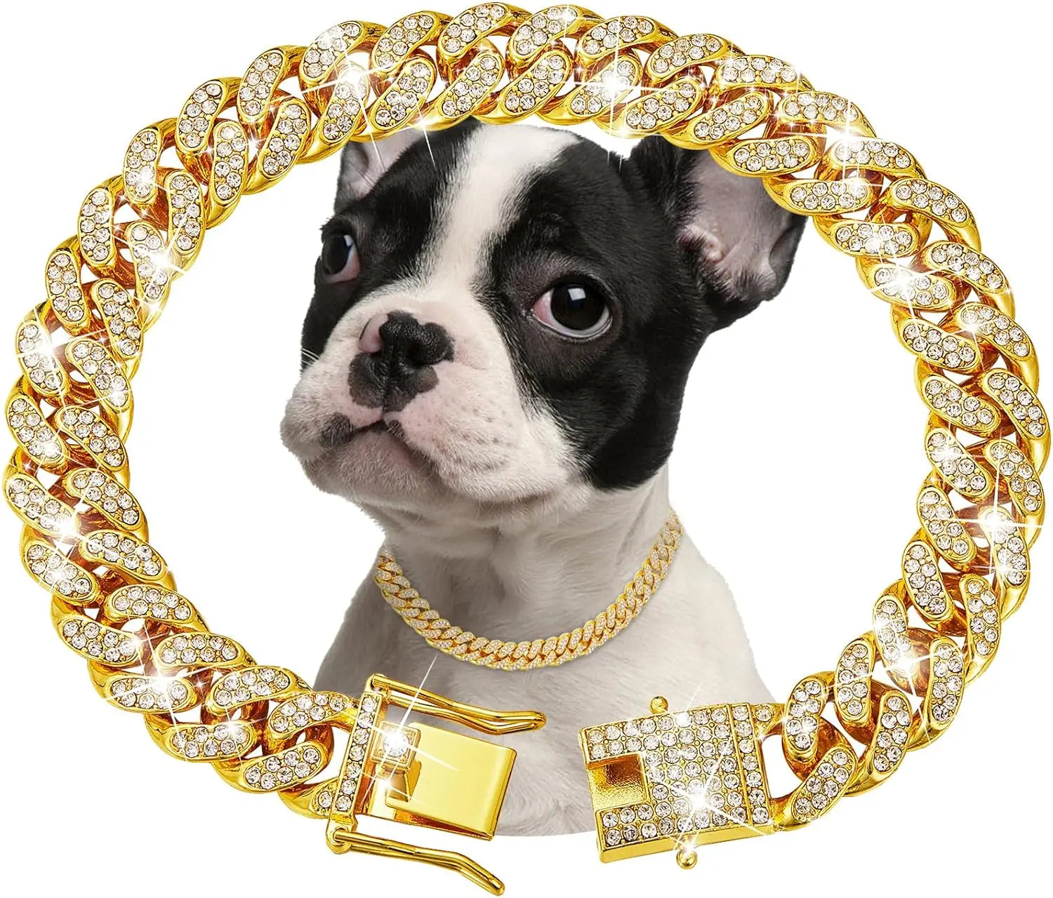 Thick Dog Chain Rhinestones Copper Alloy Necklace - Double Safety Clasp