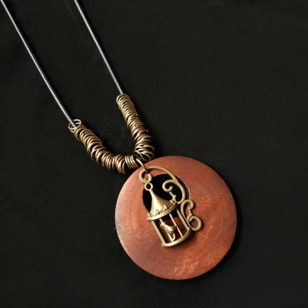 Retro Wooden Pendant Aluminum Alloy Chain Necklace Selection