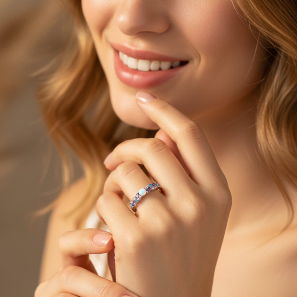 Ice Blue Purple Pink Zircon Stones Ring in 925 Sterling Silver