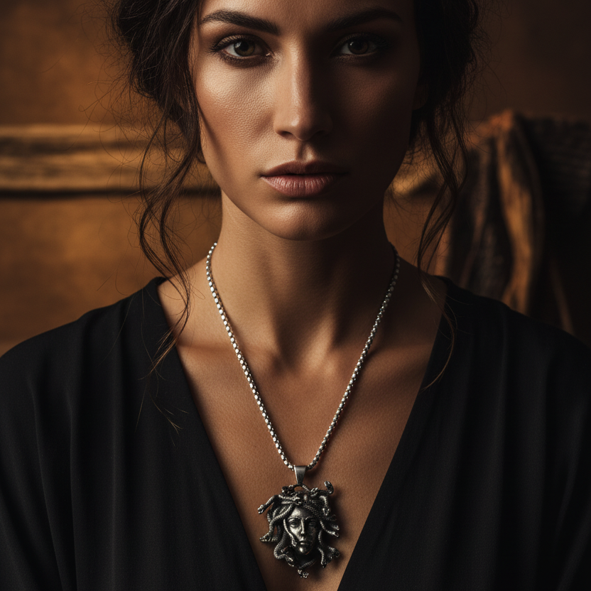 Medusa Head Snake Pendant Stainless Steel Necklace