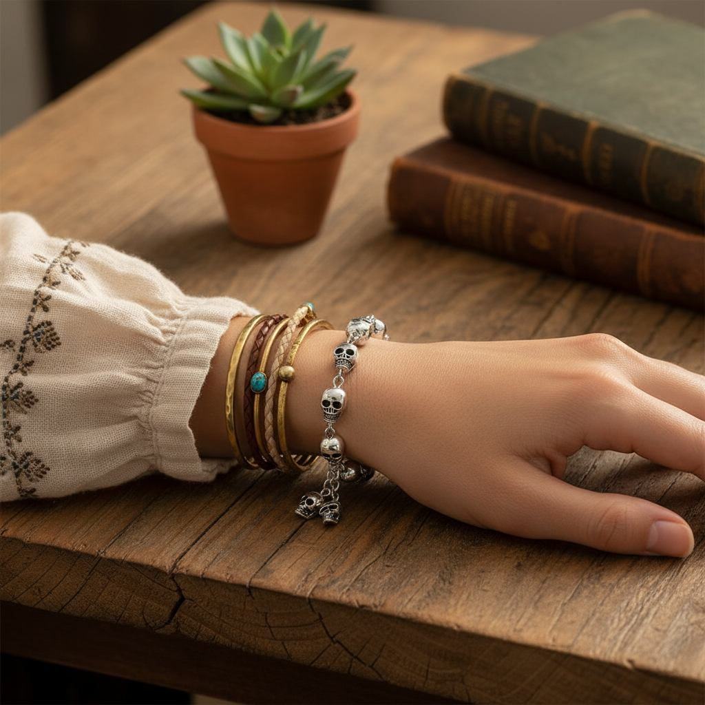 Rebel Goth Skulls Link Chain Bracelet in Pure 925 Sterling Silver