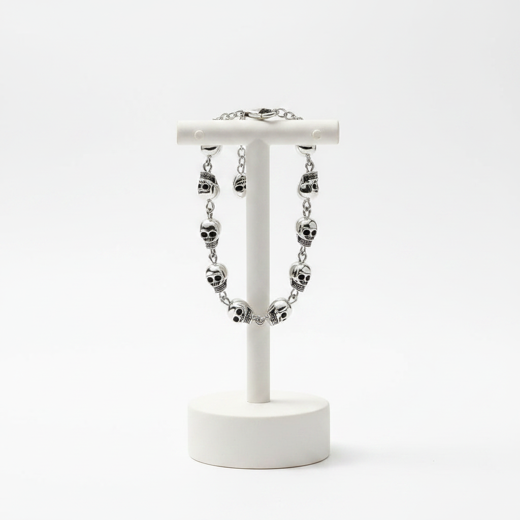 Rebel Goth Skulls Link Chain Bracelet in Pure 925 Sterling Silver