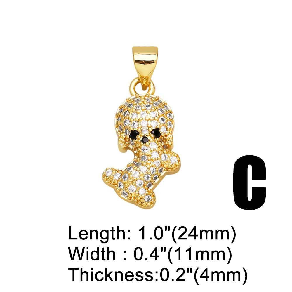 Mini Dog Theme Paw Pendant Gold Plated Brass with Cubic Zirconia Stones - Adorable, Precious