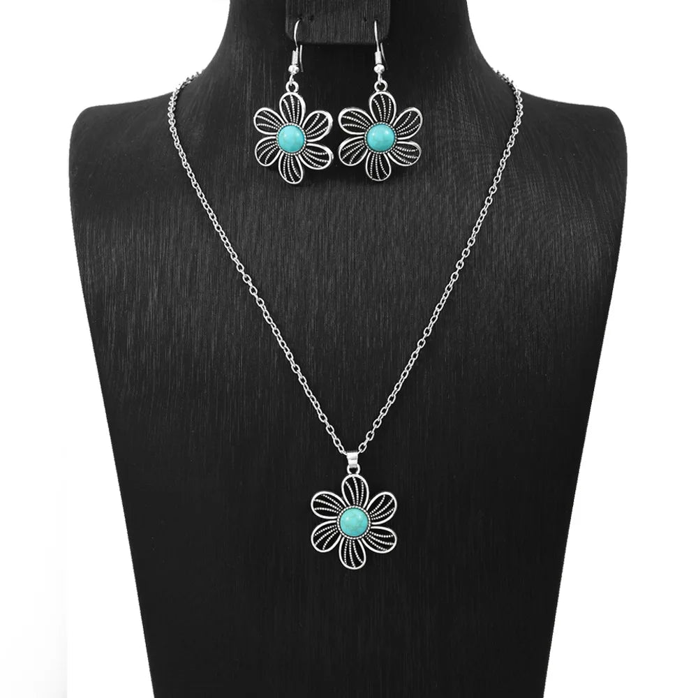 Alloy Sets of Bohemian Turquoise Earrings & Necklaces