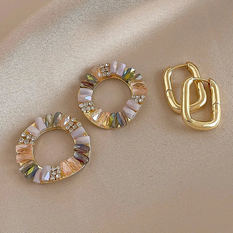 Elegant Colorful Zircon Circle Drop Alloy Earrings - Can Be Worn Separately