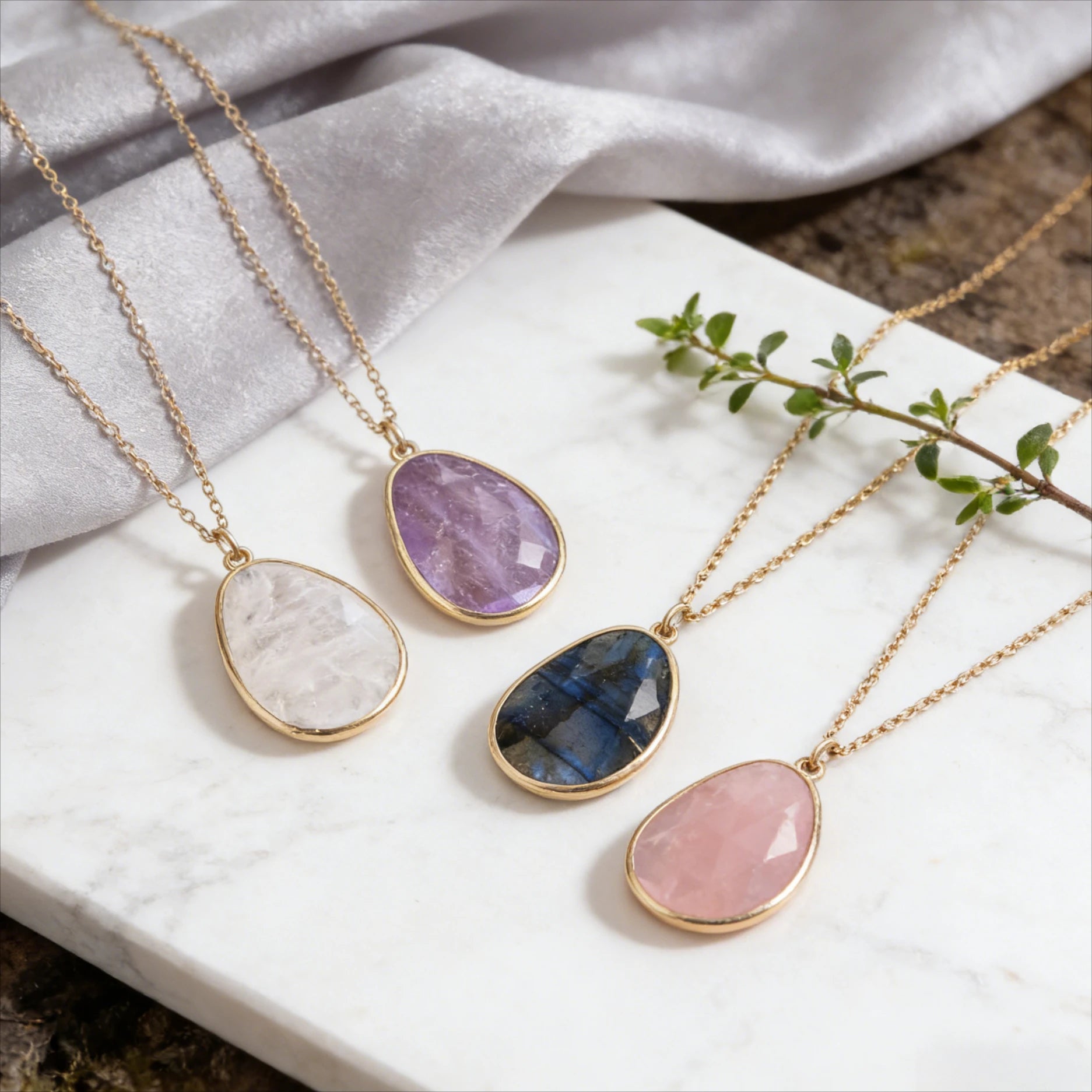 Natural Healing Crystal Pendant Copper Chain Necklace - Choose Your Stone