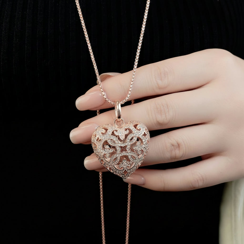 Rose Gold Plated Heart Locket in 925 Sterling Silver with Zircon Stones