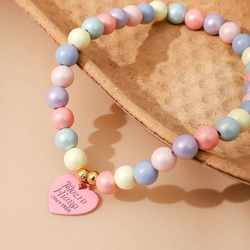 Customizable Heart Alloy Pendant Colorful Resin Bead Necklace for Cats & Dogs - Name Tag