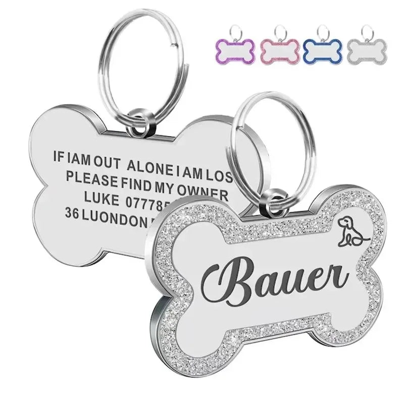 Metal Personalized Bone Shaped Dog ID Tag - 4 Colors, Customize, Engrave, 2 sizes