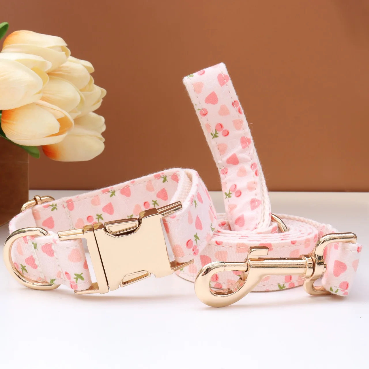 Elegant Fabric Customizable Dog Collar Set - Name Tag, Zinc Alloy Setting, Girly