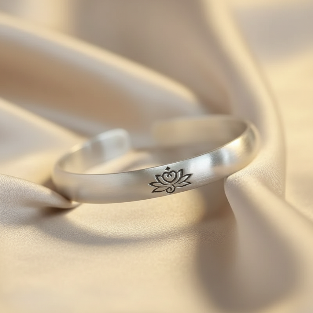 Matte 925 Silver Lotus Flower Engraved Bracelet