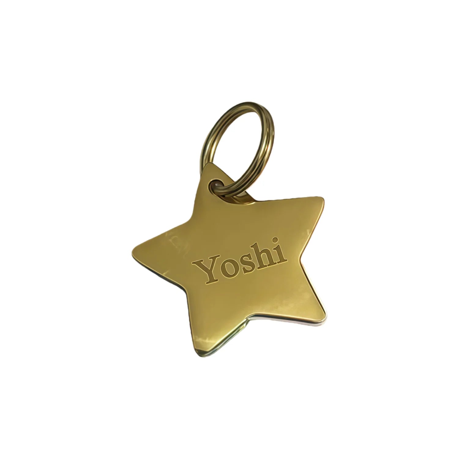 Thick Engraved Star Dog ID Tag Personalised Gold Tone Stainless Steel