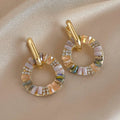 Elegant Colorful Zircon Circle Drop Alloy Earrings - Can Be Worn Separately