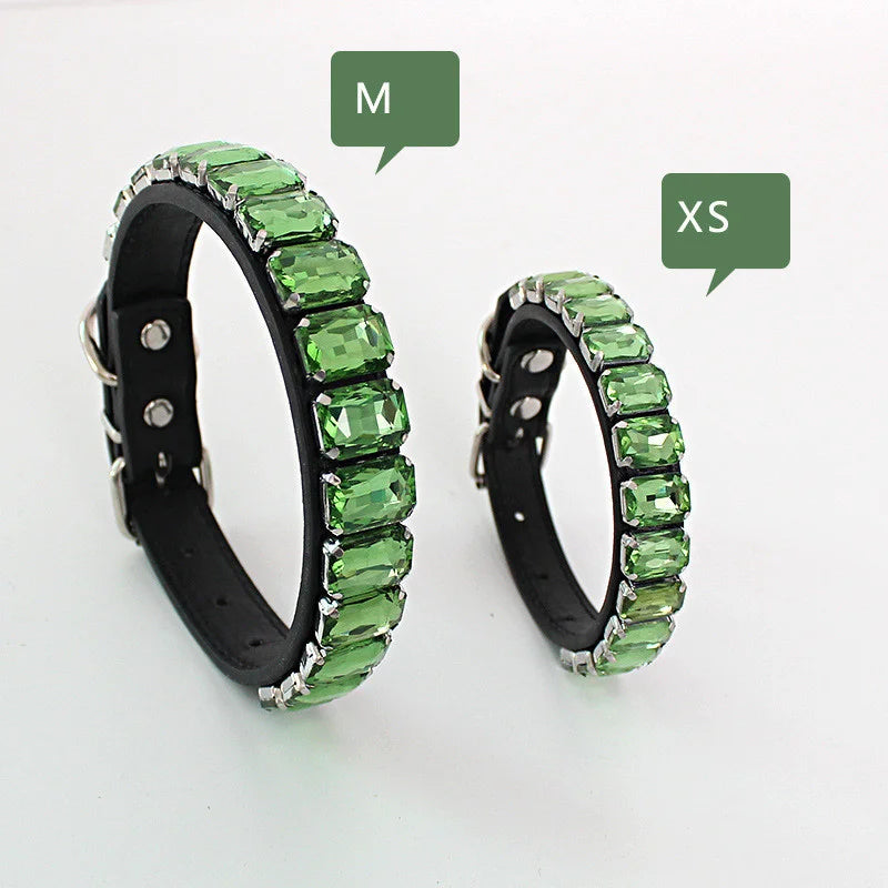 Sparkly Bold Dog Collar in PU Leather with Rhinestones