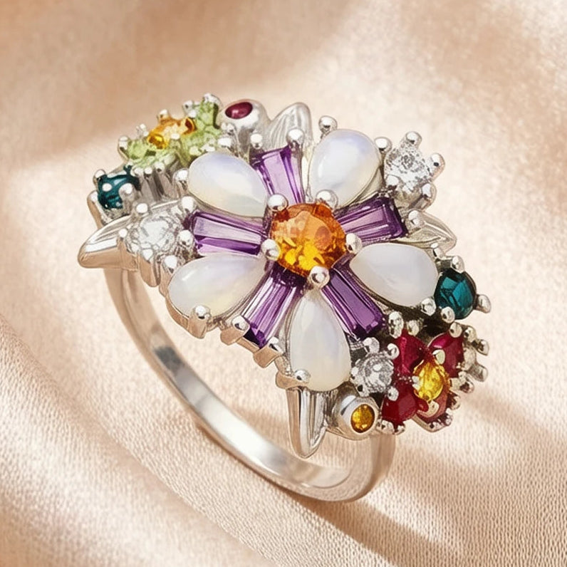 Daisy Flower Colorful Zircon Cocktail Ring in 925 Sterling Silver