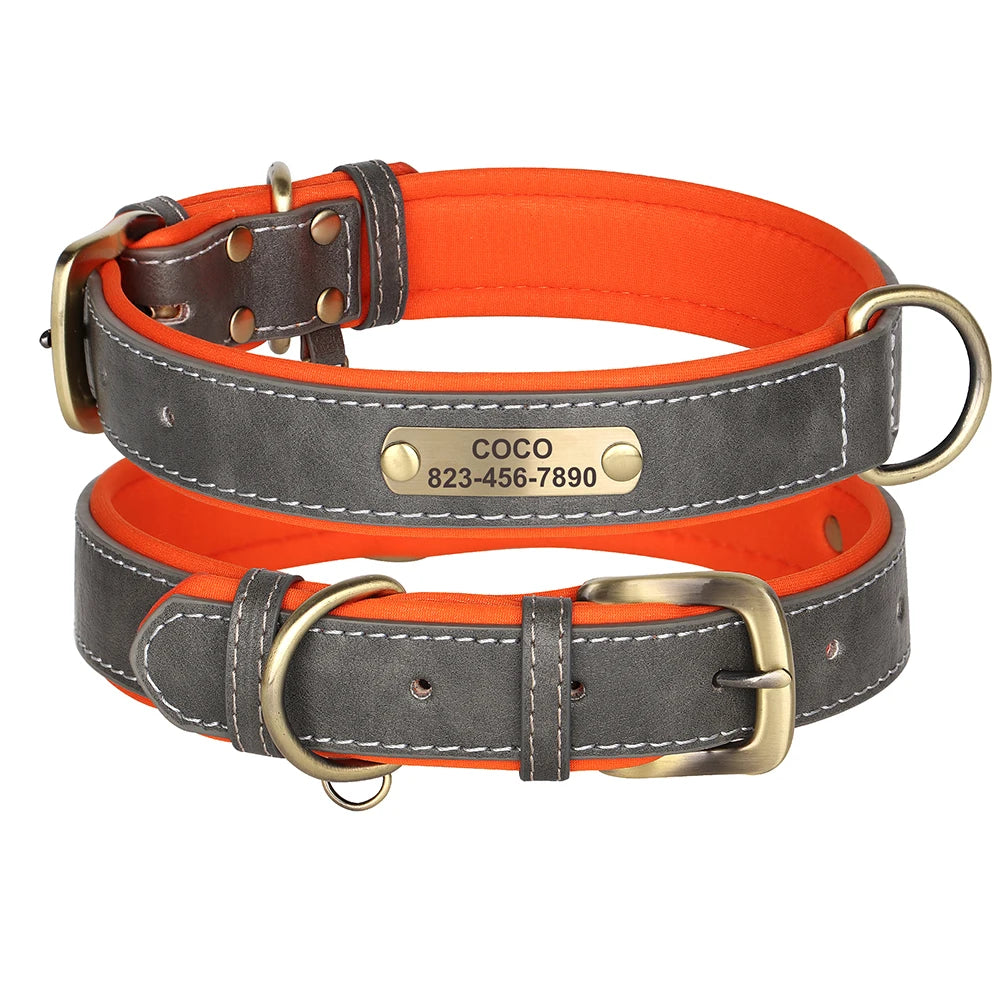 Soft Faux Leather Adjustable Dog Collar - Customize, Engrave, Name Tag, ID Necklace