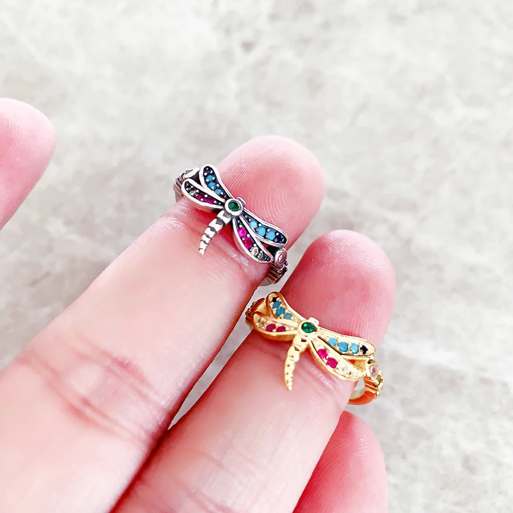 Colorful Dragonfly Ring in 925 Sterling Silver with Zircon Stones