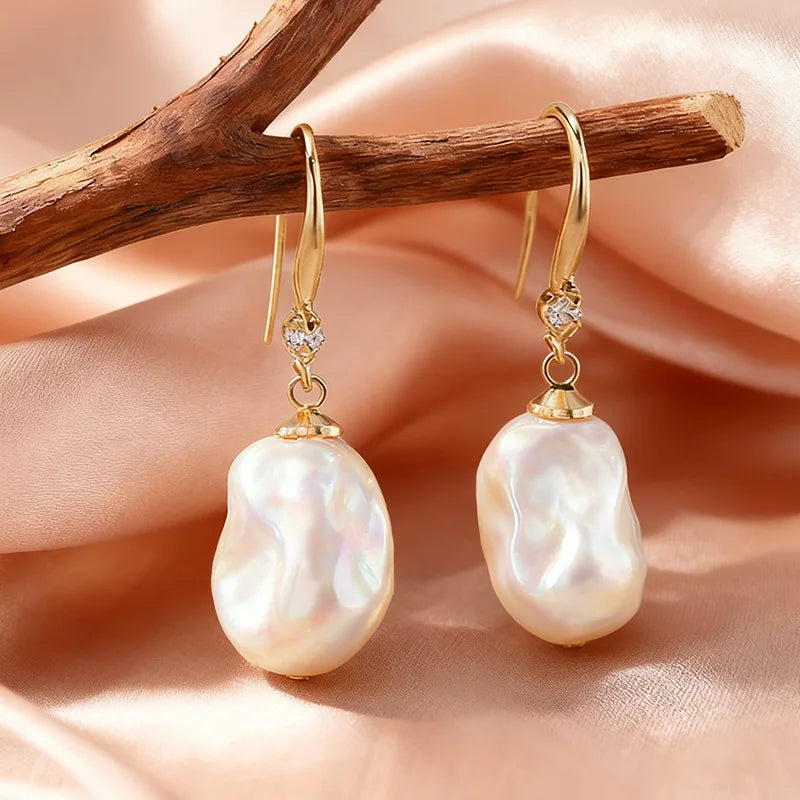 Large Luxury Faux Pearl Earrings & Necklace 14k Gold Plated