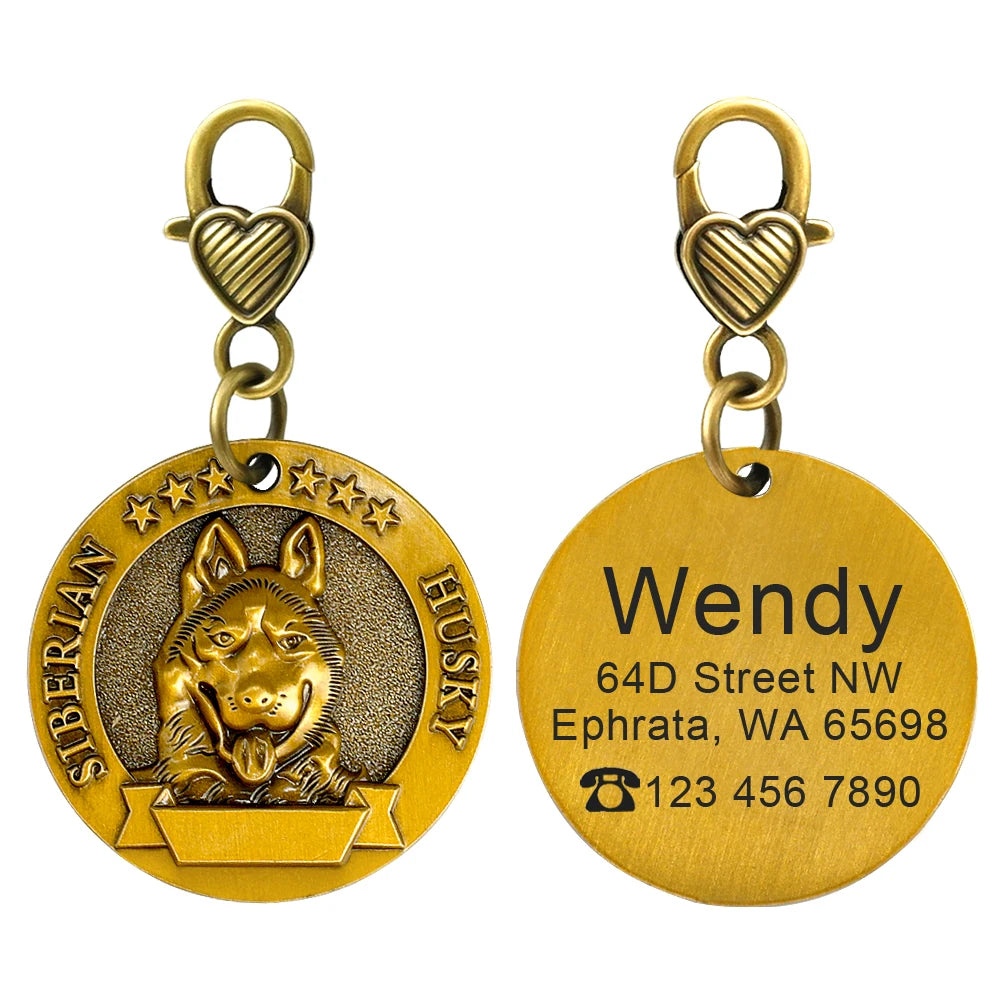 Personalized Dog ID Tag Customizable Copper Coated Various Dog Breeds