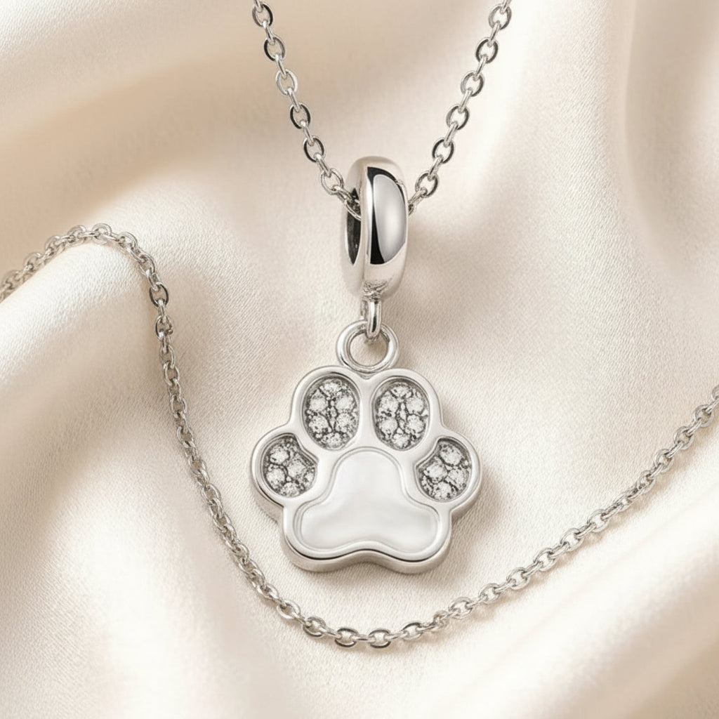 Cubic Zirconia 925 Sterling Silver Pendant with Cat Dog Paw Footprint