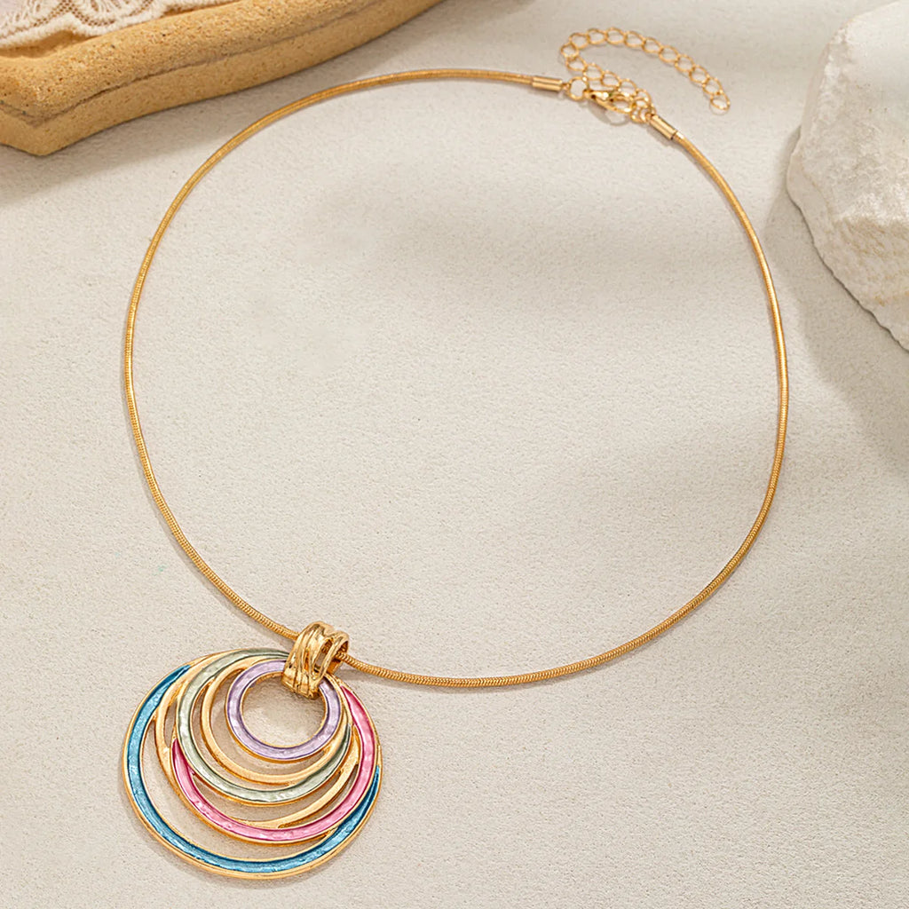 Bohemian Circular Multi-layer, Multi-color Zinc Alloy Pendant Necklace