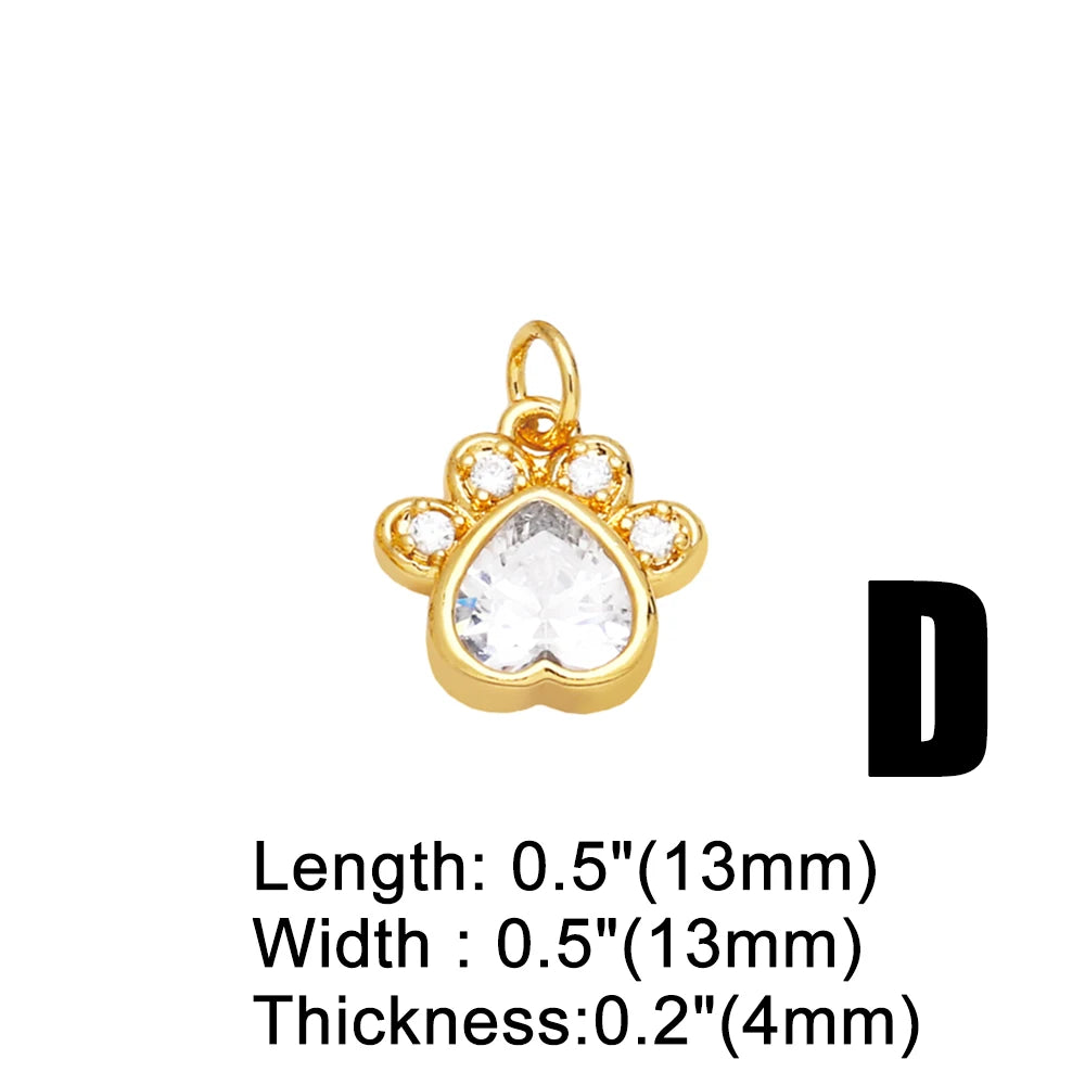 Mini Dog Theme Paw Pendant Gold Plated Brass with Cubic Zirconia Stones - Adorable, Precious