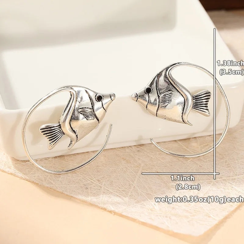 Cooper Alloy Fish Circle Dangle Earrings