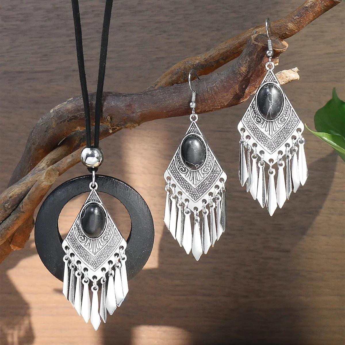Bold Bohemian Style Alloy Spiral Pendant Necklace & Earrings - 3 Options