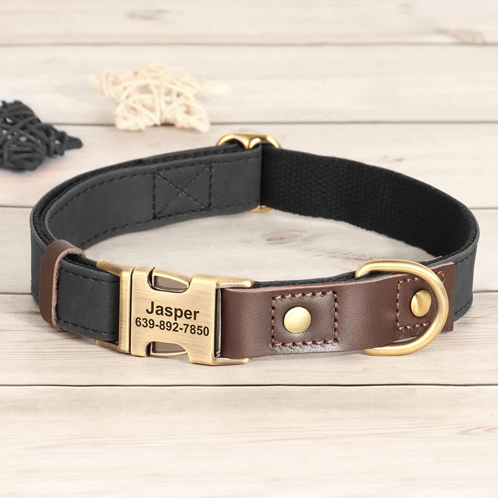 Faux Suede Leather Adjustable Dog Collar - Customize, Engrave, Name Tag, ID Necklace