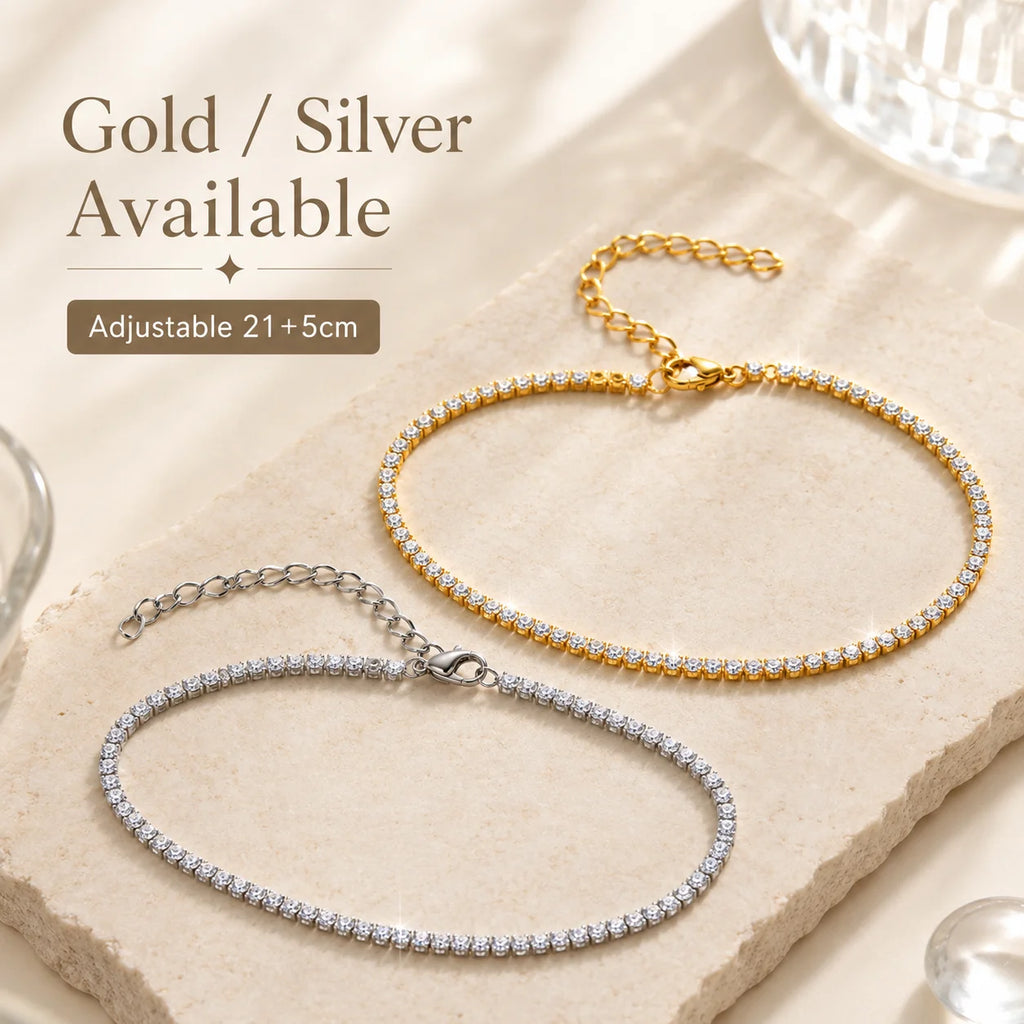 18K Gold Plated Stainless Steel Cubic Zirconia Tennis Anklet