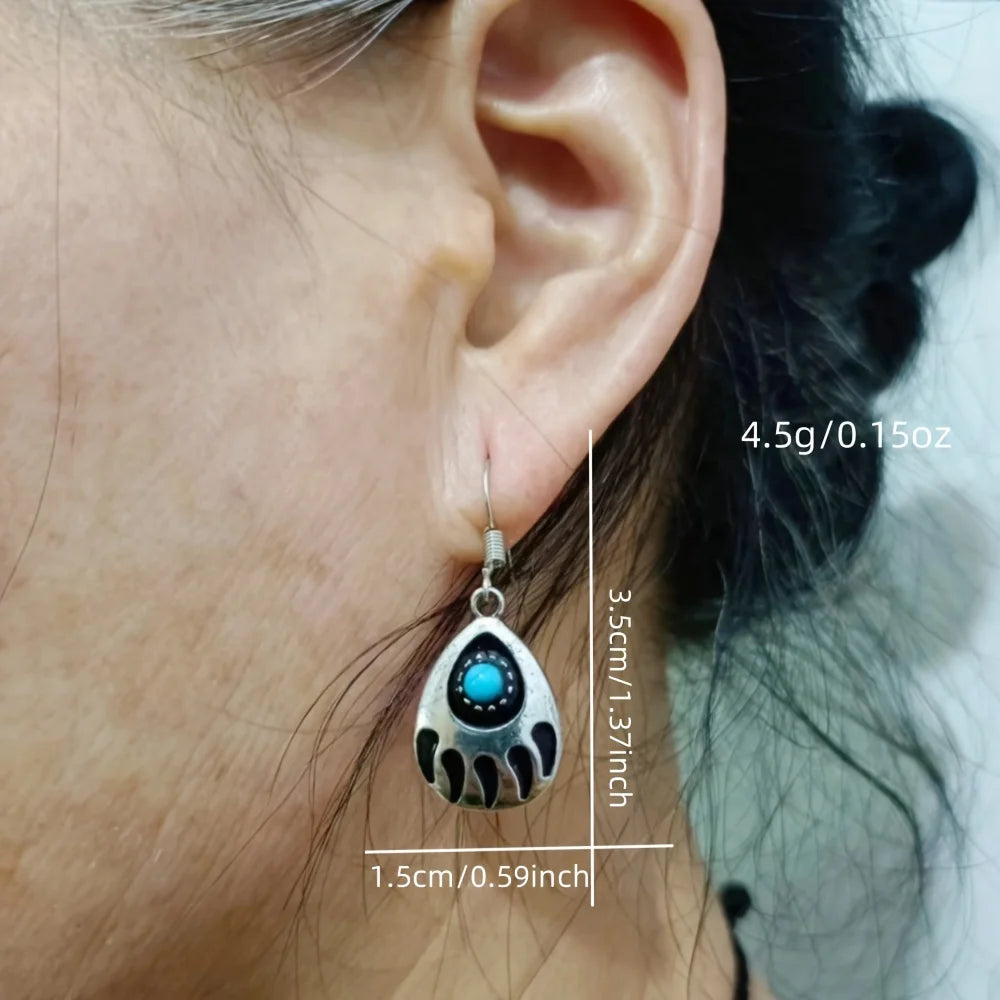Bohemian Creative Turquoise Water Drop Pear Shaped Bear Claw Alloy Earrings