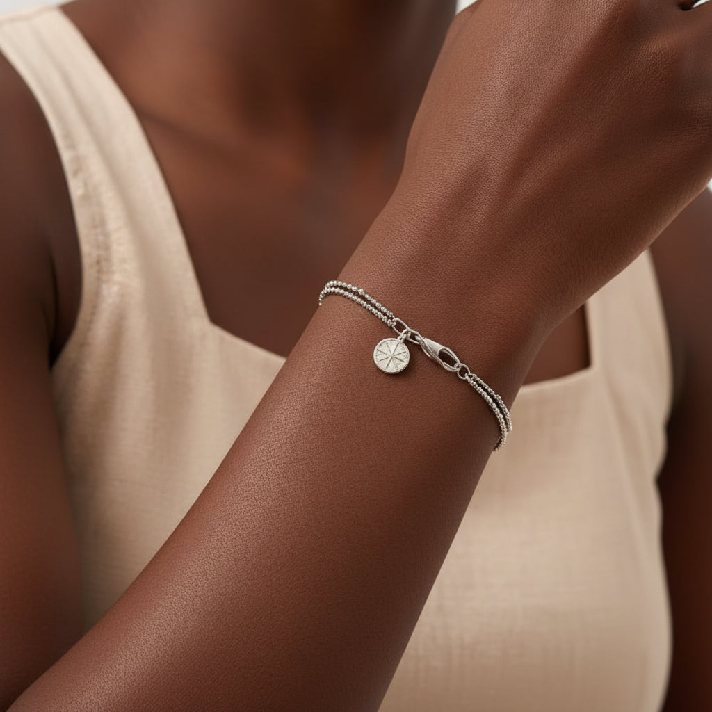 Karma Wheel Wire Chain Bracelet in 925 Sterling Silver