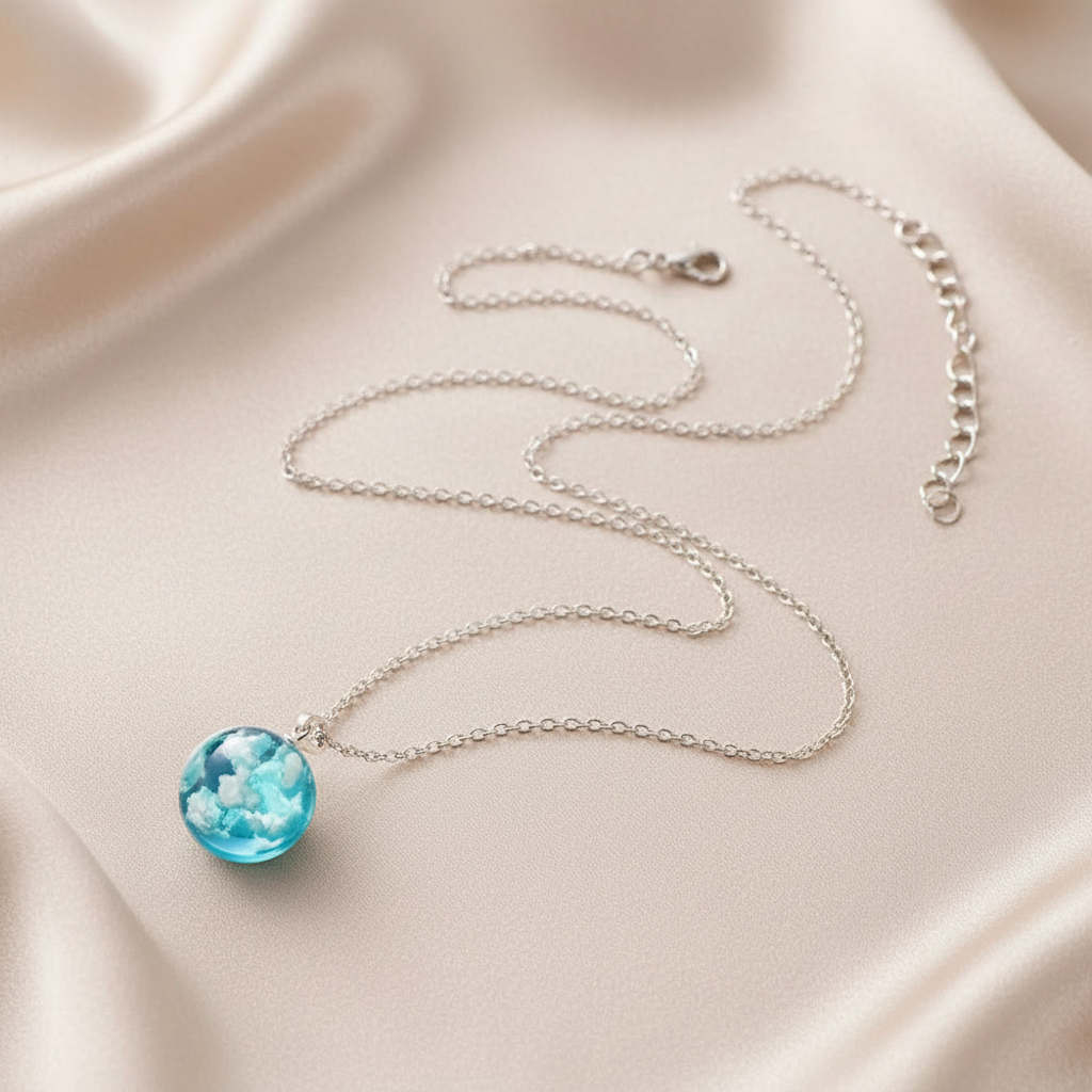 Transparent Resin Ball with Clouds Pendant Necklace in Zinc Alloy - More Styles: Half Moon, Bird
