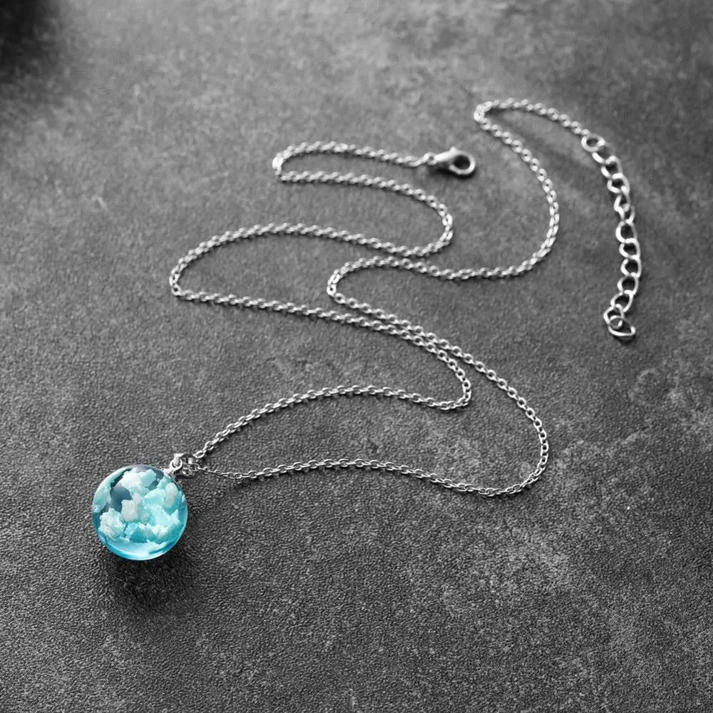 Transparent Resin Ball with Clouds Pendant Necklace in Zinc Alloy - More Styles: Half Moon, Bird