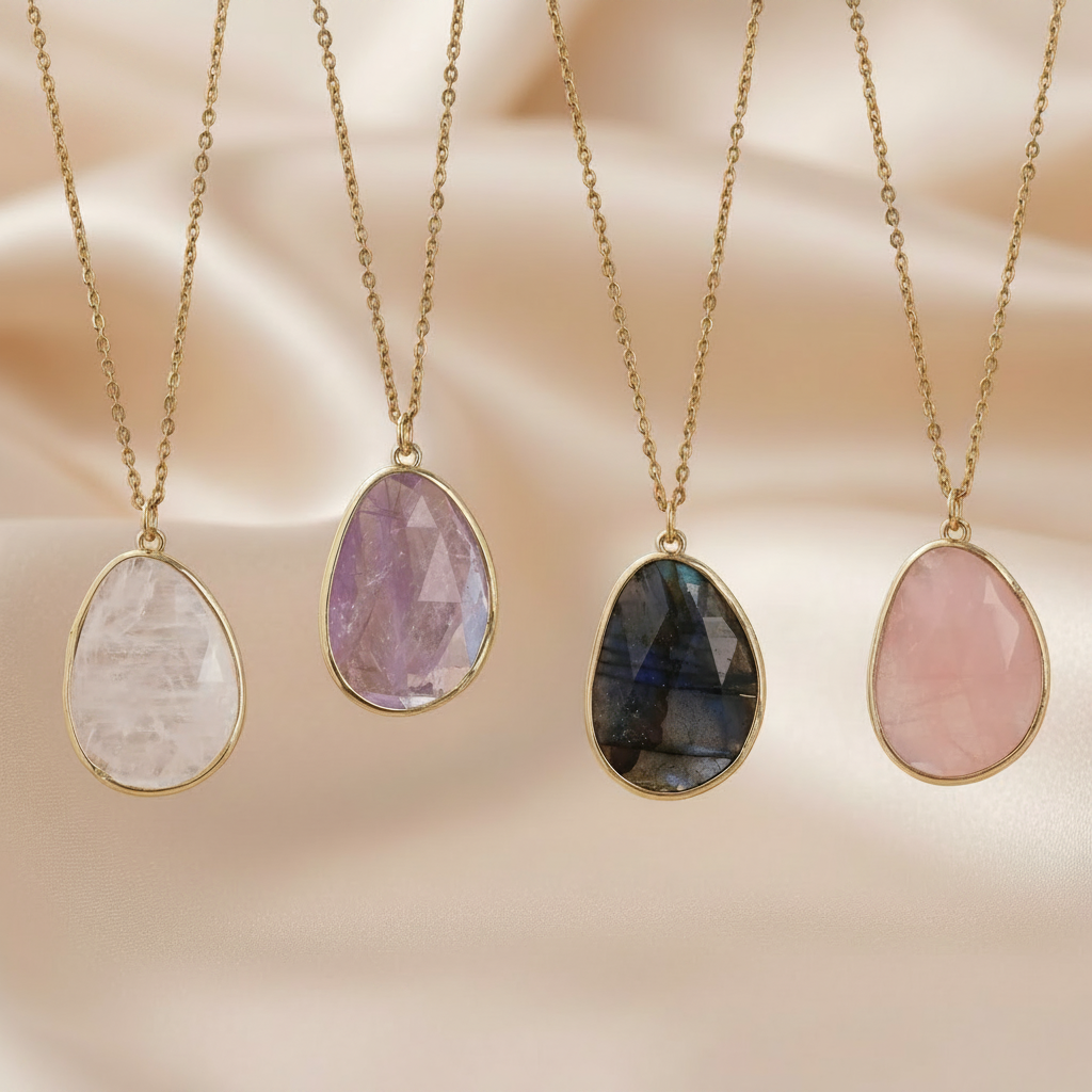 Natural Healing Crystal Pendant Copper Chain Necklace - Choose Your Stone