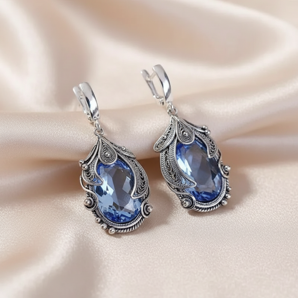 Blue Ocean Wave CZ Copper Alloy Drop Earrings