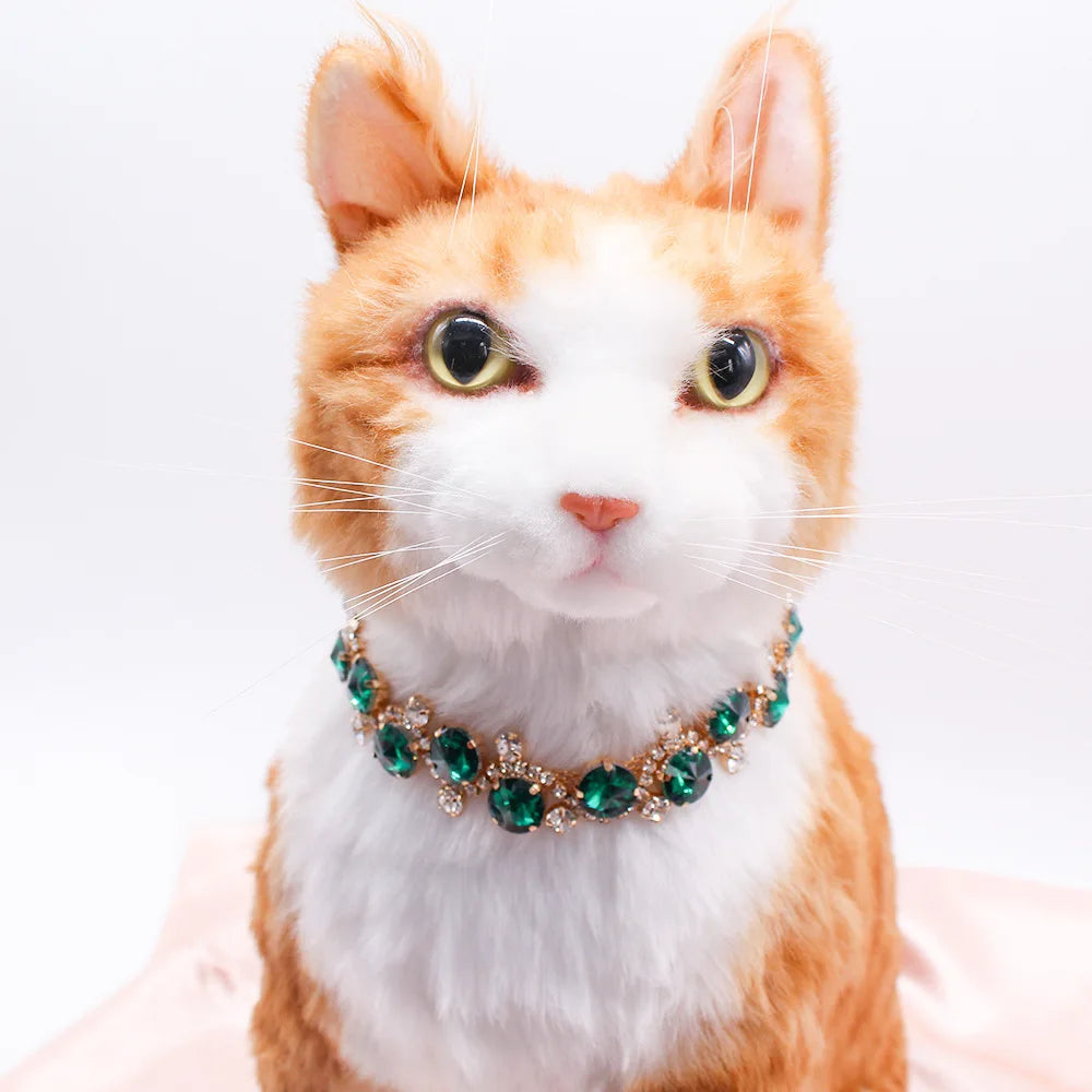 18K Gold-Plated Stainless-Steel Chain Necklace with Cubic Zirconia Diamonds for Small Dogs & Cats