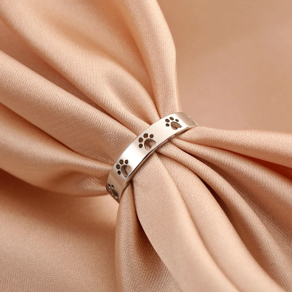 18K Gold Plated Stainless Steel Dog Paw Foot Print Ring in Gold & Silver