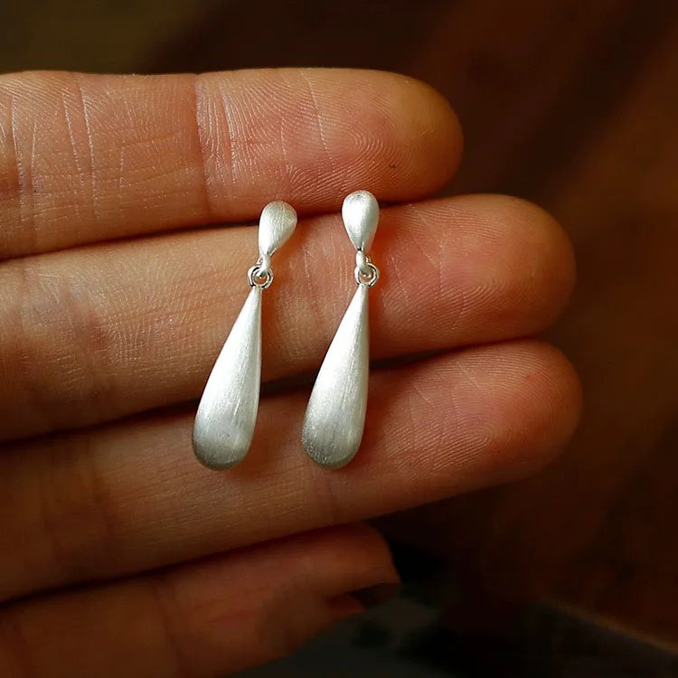 Matte 925 Sterling Silver Waterdrop Earrings