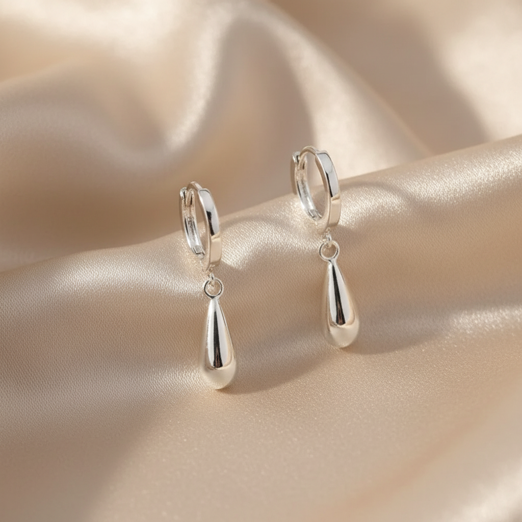 925 Polished Sterling Silver Hoop Teardrop Earrings