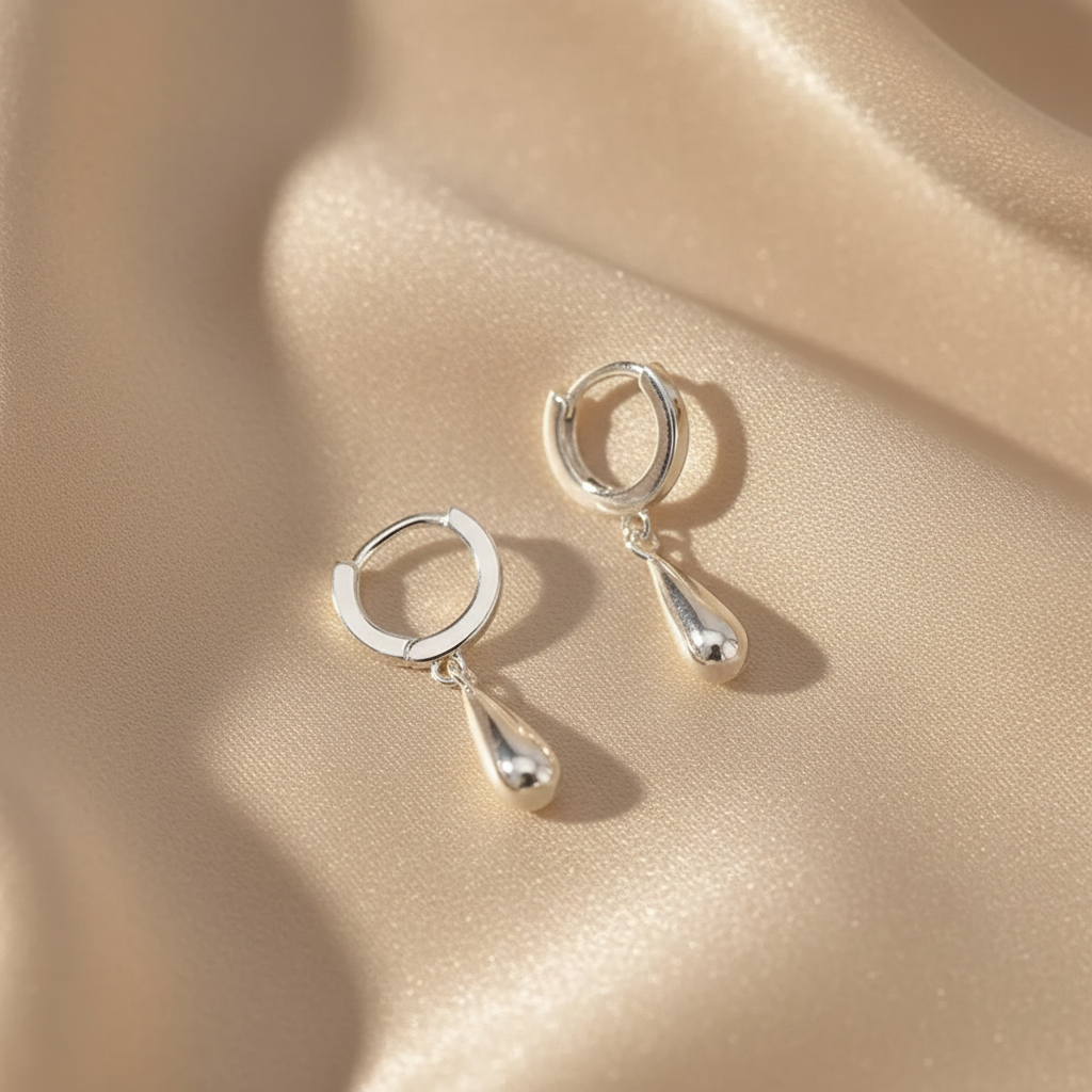 925 Polished Sterling Silver Hoop Teardrop Earrings