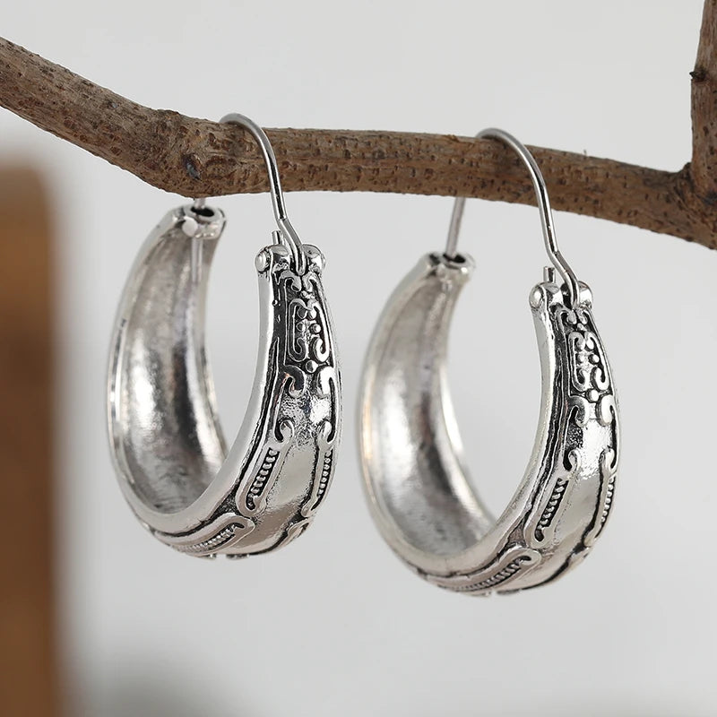 Antique Inspired Boho Hoop Zink Alloy Earrings