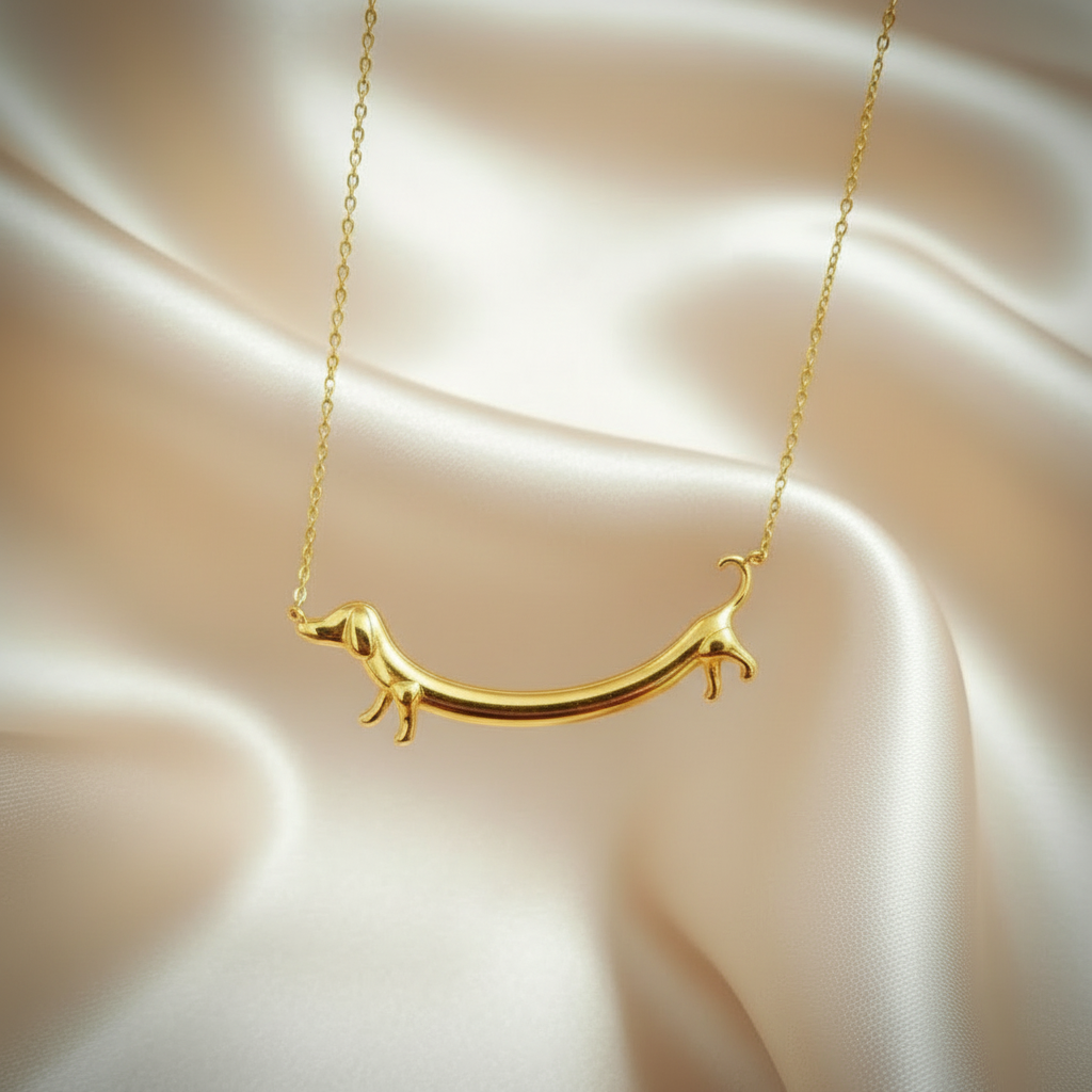 Golden Zinc Alloy Dachshund Sausage Dog Necklace