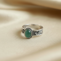 925 Sterling Silver Adjustable Green Cabochon Stone Ring