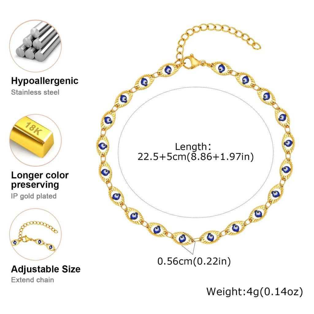 Gold Plated Stainless Steel Evil Eye Anklet