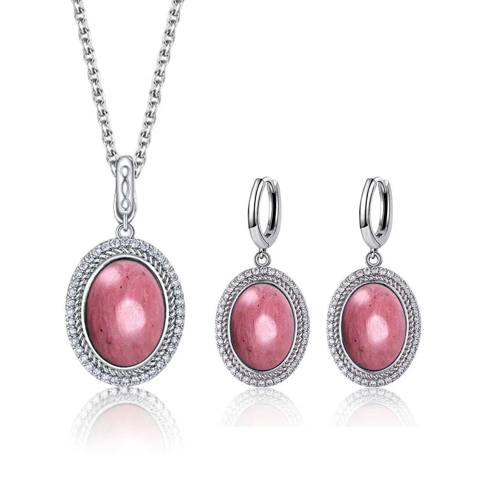 925 Sterling Silver Natural Moonstone Pendant & Earrings Set