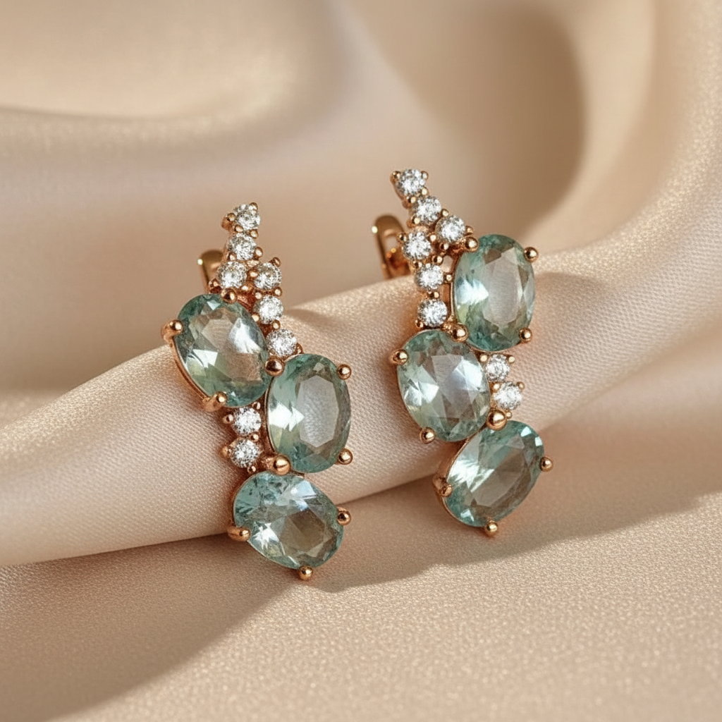 Clear Blue CZ KC Gold Plated Copper Earrings