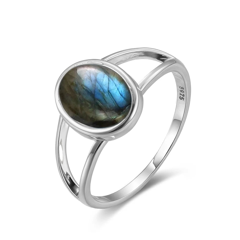 925 Sterling Silver Ring Natural 8-10mm Moonstone Ring