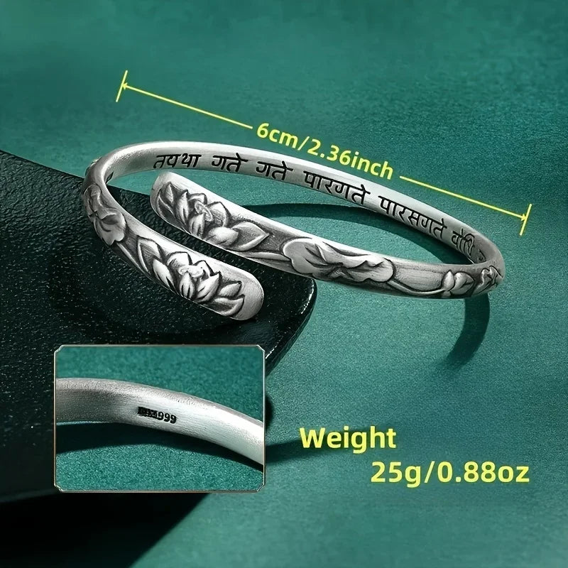 Thai Silver Lotus Flower Cuff Bracelet